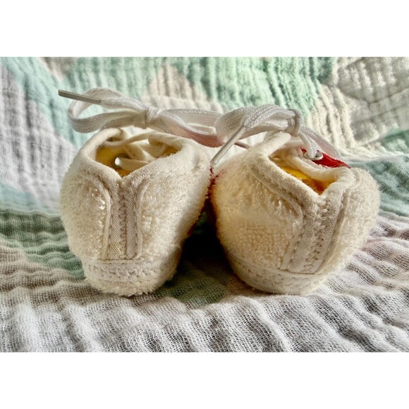 Vintage Red-Stripe Terry Cloth Baby Sneakers — Tiny Retro Track Stars - Picture 5 of 9